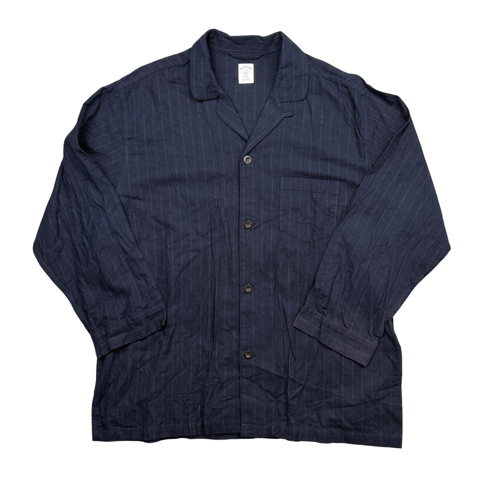Brooks Brothers Pajama Top Men XL Navy Blue Pinstripe Button Up Long Sleeve